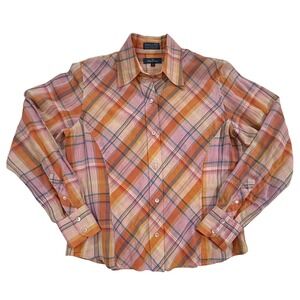 Facconable Women's Size S Plaid Button Down Shirt Long Sleeve Cotton Linen 337